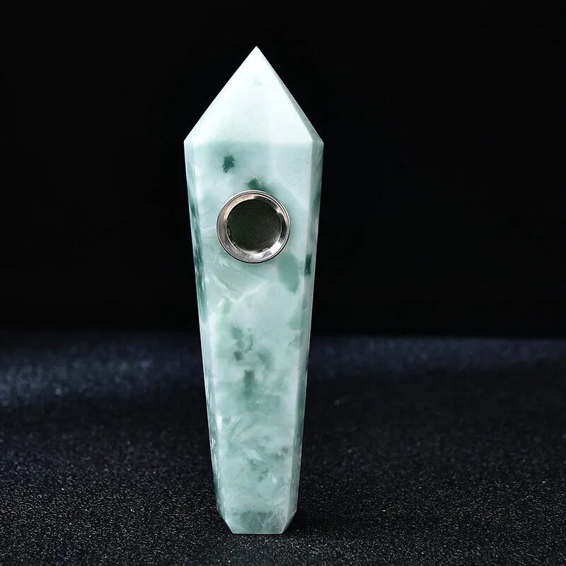 Green Alabaster Healing Quartz Crystal Reiki Gemstone Crystal Smoking Pipe