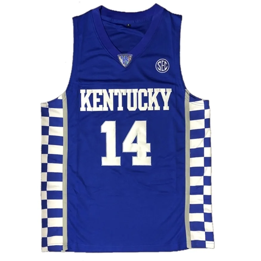 Nikivip Kentucky Wildcats 14 Tyler Herro Men College Basketball Jerseys Рубашка университета, сшитая синяя винтаж
