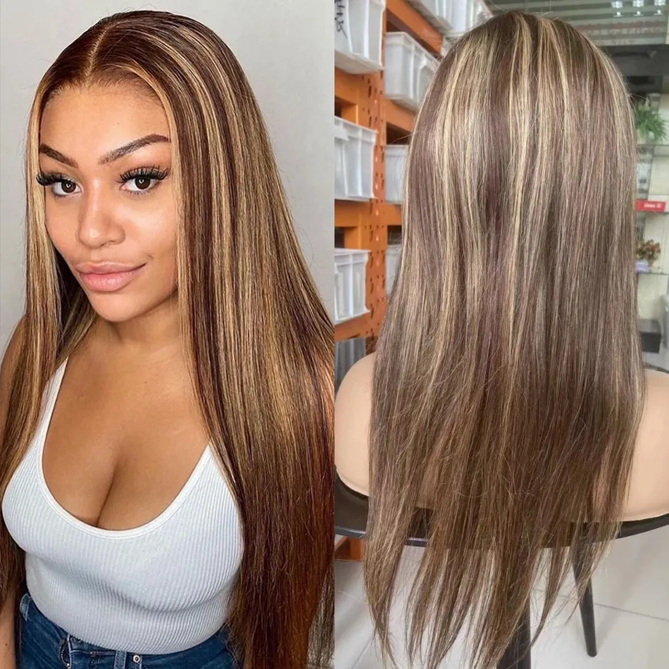 Prélat de perruque avant en dentelle 13x4 de couleur blonde Blonde Remy Brésilien Brésilien Perruques de cheveux humains pour les femmes