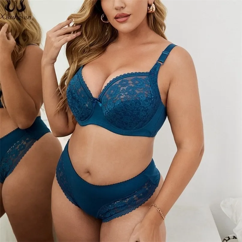 Xiusshiren set di bralette e perizoma da donna biancheria intima di pizzo ultra sottile femme lingerie sexy plus size reggiseno slip 110D 220513