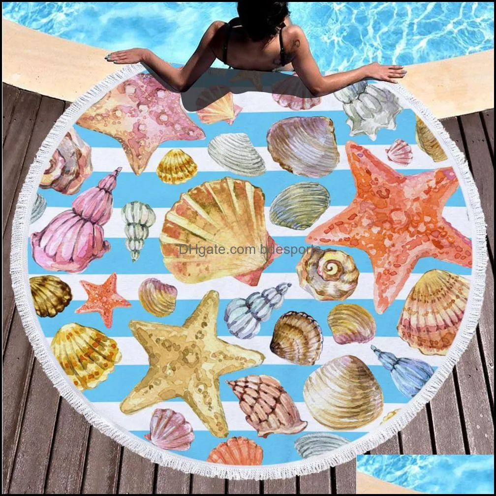 Round beach towel tassel sand blanket bed cover yoga mat polyester table cloth printed outdoor camping picnic blankets