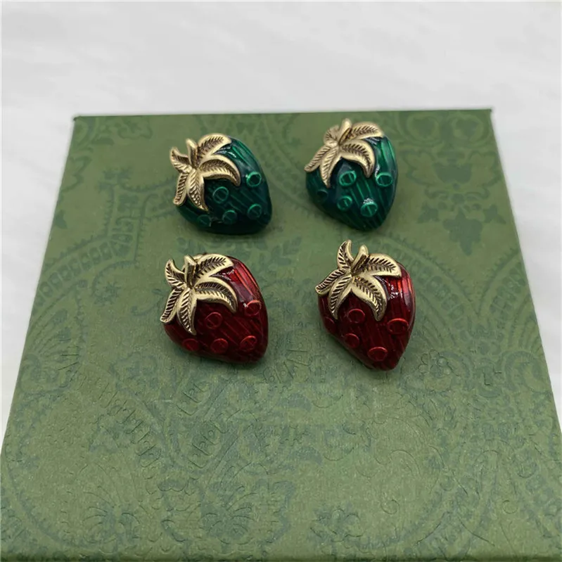 Cute Strawberry Double Letter Earrings Simple Charm Women Studs Temperament Strawberry Eardrops Party Jewelry Wholesale