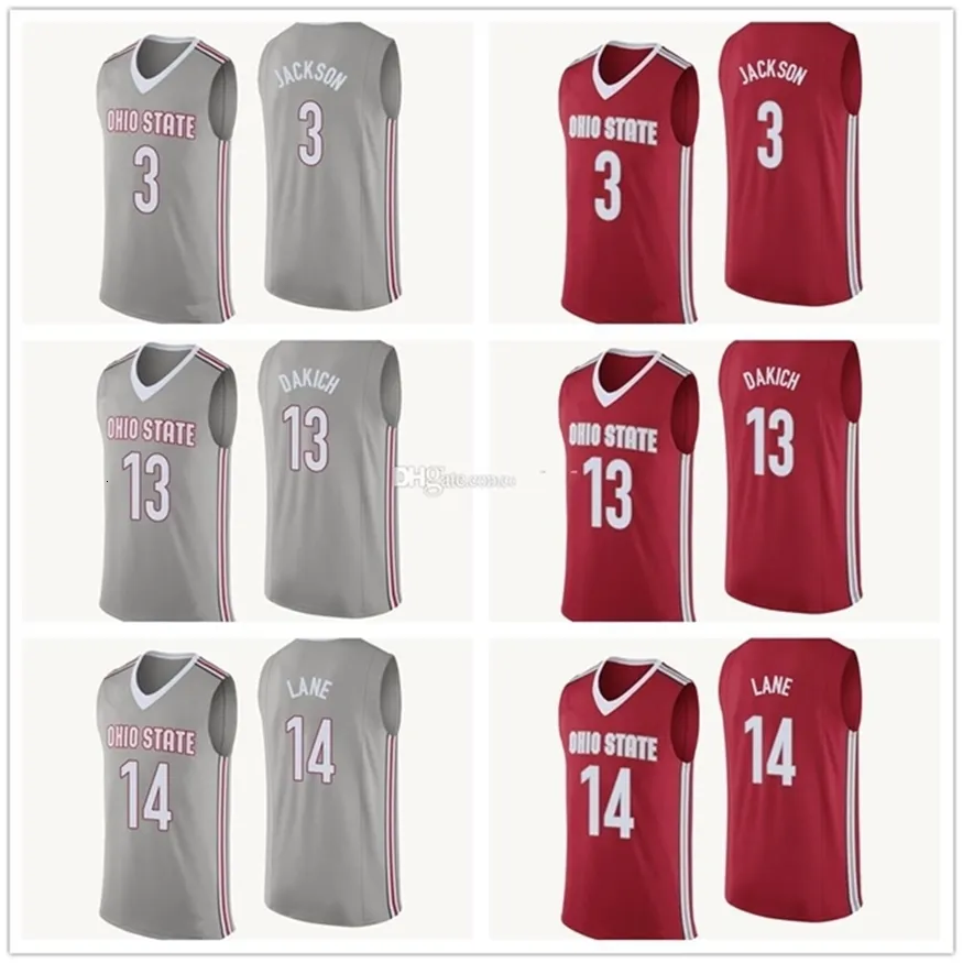 Nikivip Ohio State Buckeyes College # 3 C.J. Jackson Maglia da basket # 13 Andrew Dakich # 14 Joey Lane Maglia da uomo con numero personalizzato cucita