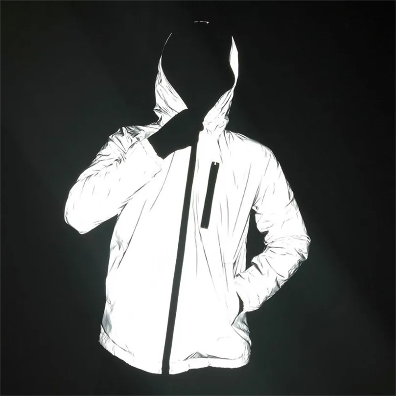 Frauen Reflektierende Jacke Männer Mädchen Licht Leuchtende Jacken Jungen Hip Hop Streetwear Skateboard Wasserdichte Outwear Hoodies 201127