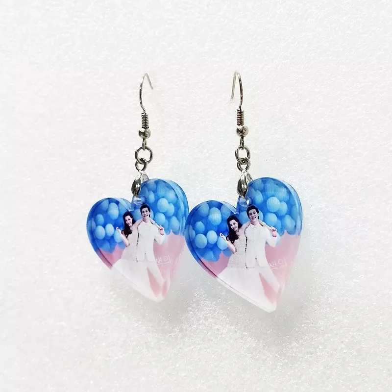 Clear Plastic Love Heart earrings blank for custom photo printing Sublimation earrings blanks with earhook