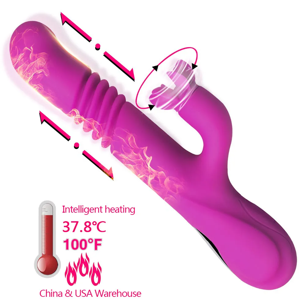 G-spot Vibrator Vagina en Clitoris Stimulator Dildo 10 Rotatiemodi 10 Stuwfrequenties Verwarming Siliconen Waterdicht