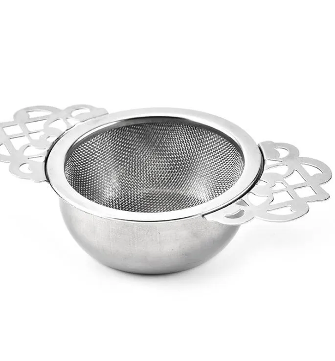 Stainless steel 6.5CM tea strainer with bottom cup Double handle bulk spice filter Reusable strainer Teapot