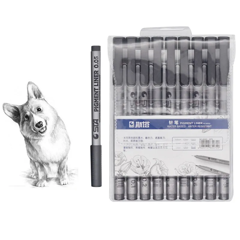 STA 9PCSSET Micron Водонепроницаемое выцвететель Presect Purs Perse Winer Fine Liner Black Sketch Water Marker для Manga Y200709