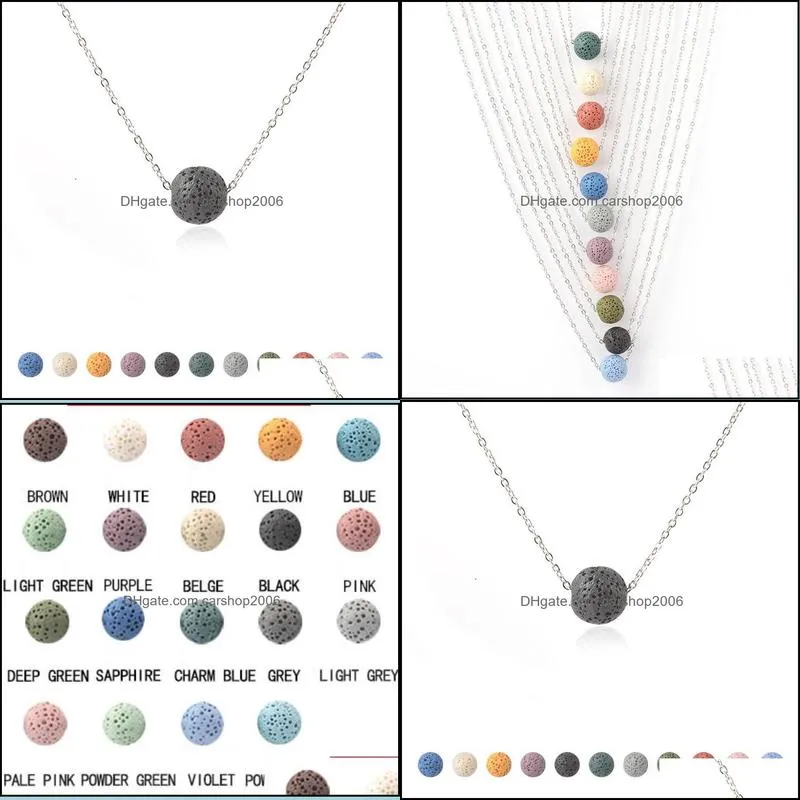 8MM 10MM Colorful Ball Bead Lava Stone Necklace diy Aromatherapy Essential Oil Diffuser Necklaces For Women Jewelry