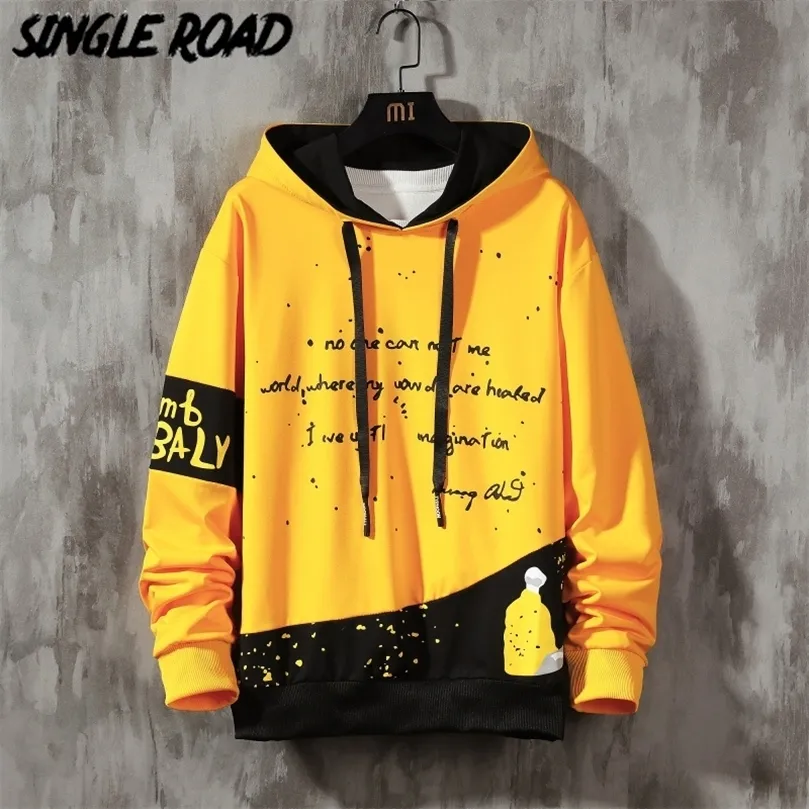 SingleRoad Oversized Mens Hoodies Men Graffiti Patchwork Sweatshirt Hip Hop Japanese Streetwear Harajuku Yellow Hoodie Men 201126