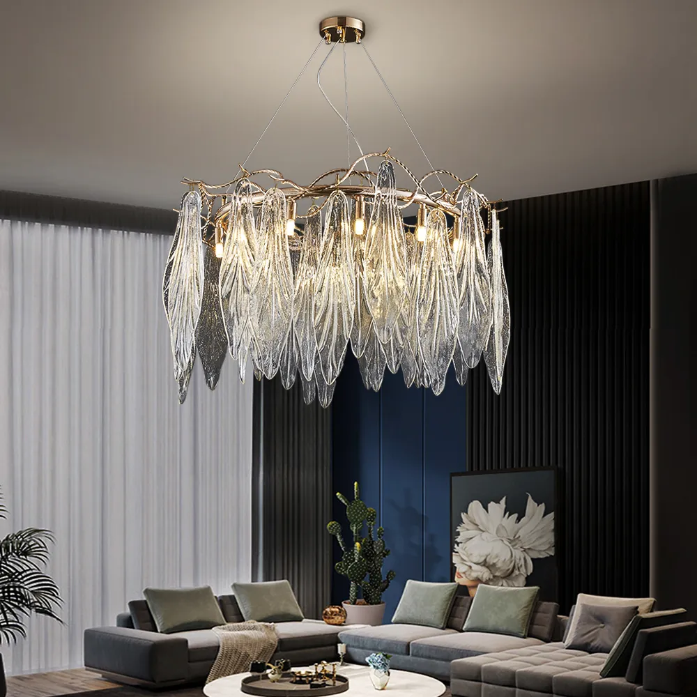 モダンなLEDシャンデリアペンダントランプリビングダイニングルームクリエイティブガラスハンギングランプランプ豪華な家の装飾2021照明器具ゴールドラウスター