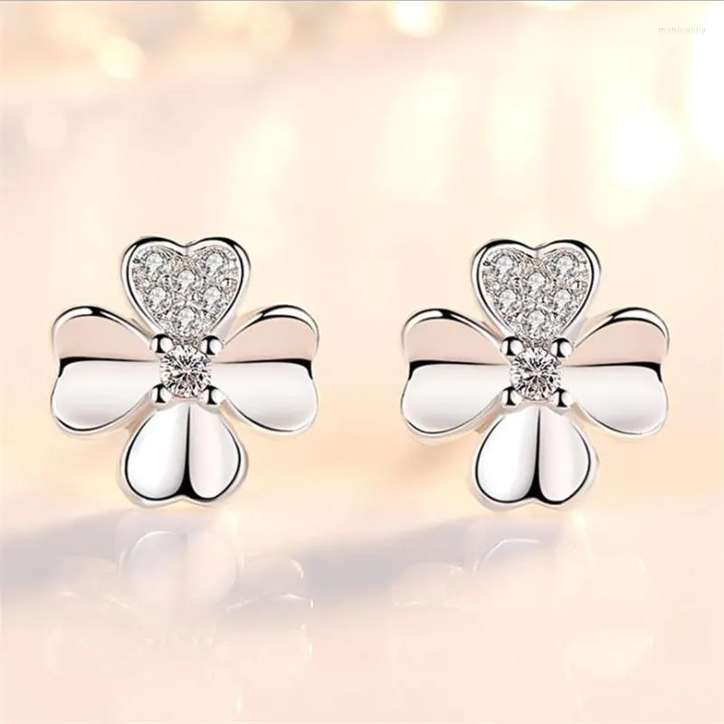 Stud TJP Trendy Crystal Clover Female Earrings Jewelry Wholesale Pure Silver Plated Earring For Girl Bride Engagement Gift Moni22