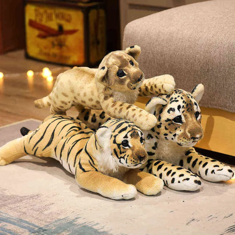 Cm Hermoso Relleno Kawaii Suave Simular Tigre León Leopardo Juguete de Peluche Lindo Animal Realista Muñecas Regalo de Cumpleaños para Bebé Niños J220704