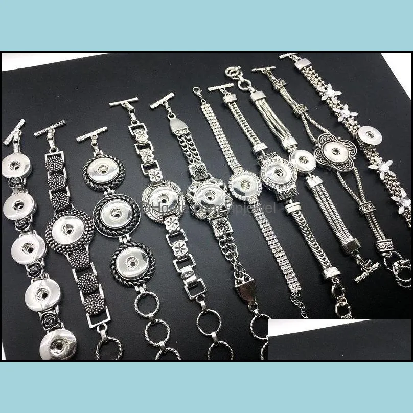 Wholesale 20pcs Lot Different Style Silver Snap Charm Bracelet Interchangeable Diy Snap Jewely Bangle Fit 18mm Ginger Snap Chunk