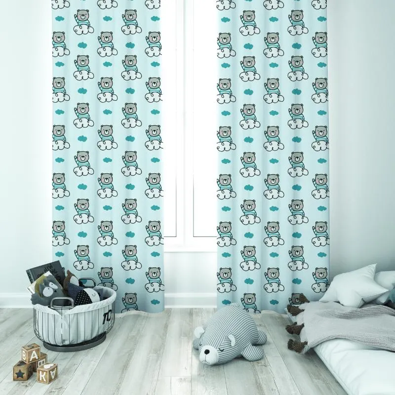 Gordijn Gordijnen Leuke Wolk Berijden Tiny Teddy Bear Baby Boy Kinderkamer Speciale Design Luifel Haak Knop Blackout Jaloze Venster Slaapkamer