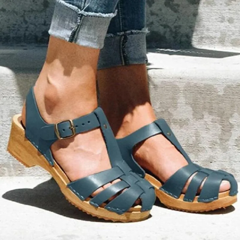 Summer T Strap Women Sandals Hollow Out Mid Heels Platform Gladiator Ladies Shoes Closed Toe Beach Sandalias Mujer oe