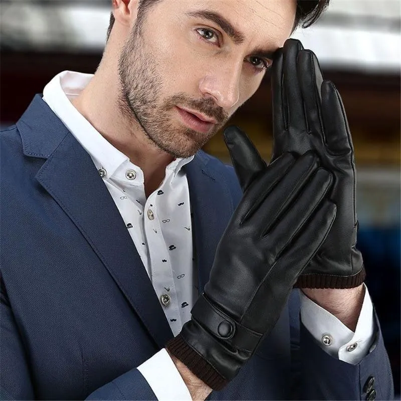 Пять пальцев перчатки полное сенсорный экран с сенсорным экраном ветрозащитный ветер за рулем Зимние рукавицы мужской кожаный бизнес