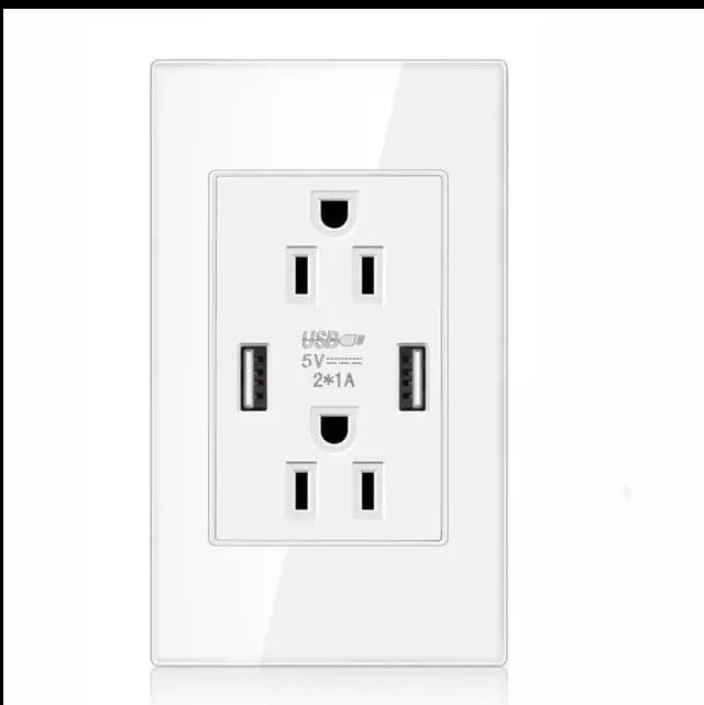 US Socket With 2 USB Port Charger 5V 2100mA 3100MA White Wallpad Luxury Wall Double USB Electric Power Outlet PC Panel 15A