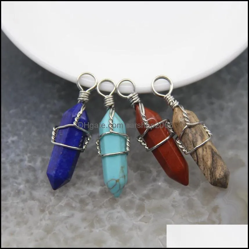 wire wrap chakra stone point pendulum pendant healing crystal reiki charms for necklace jewelry making amethyst rose quartz