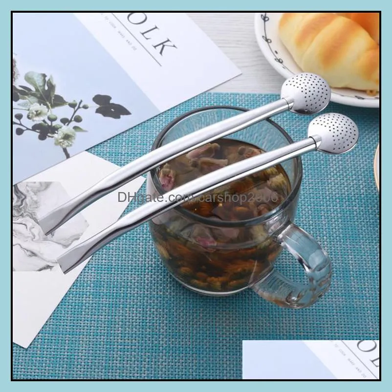 304 stainless steel spoon straw round head filter spoon straw mate tea drinking 19cm barware wholesale