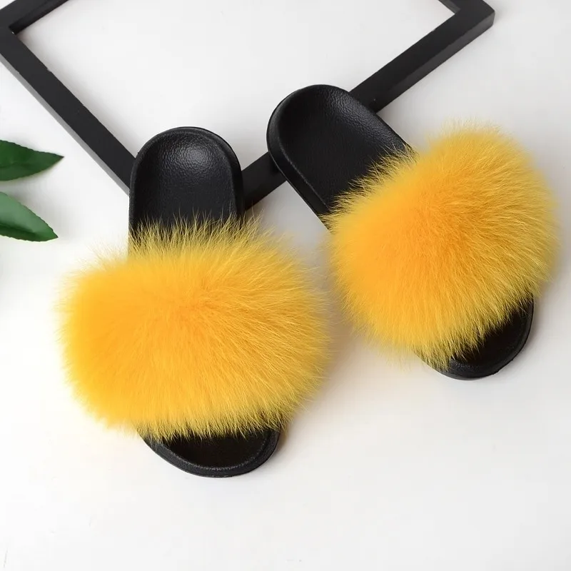 COOLSA Flat Nonslip Ladys Cute Plush Slide Furry Drop Black Fur Slippers Y200423 GAI GAI GAI