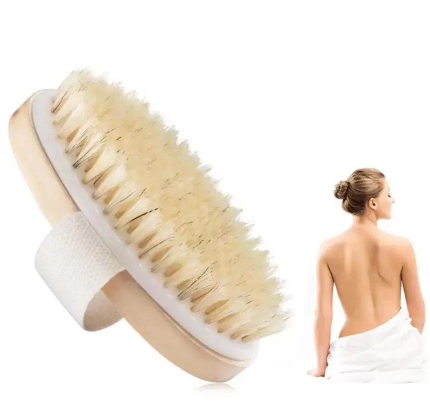 Soft Body Dry Brush Natural Boar Bristle Organic Dry Skin Body Brush Bamboo Wet Back Shower Brushes Exfoliating Bathing Brush DHL