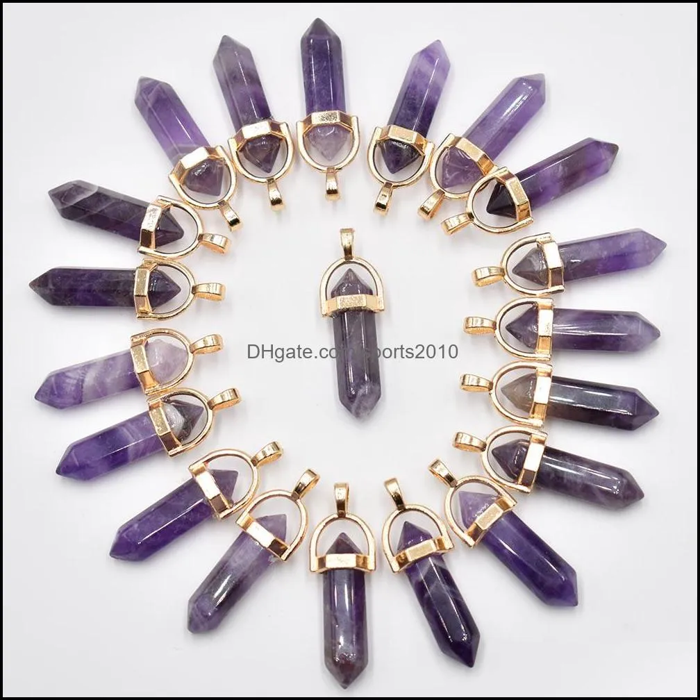 Arts And Crafts Arts Gifts Home Garden Natural Stone Amethyst Charms Hexagonal Healing Reiki Point Pendants For Jewelry Ma Dhghj