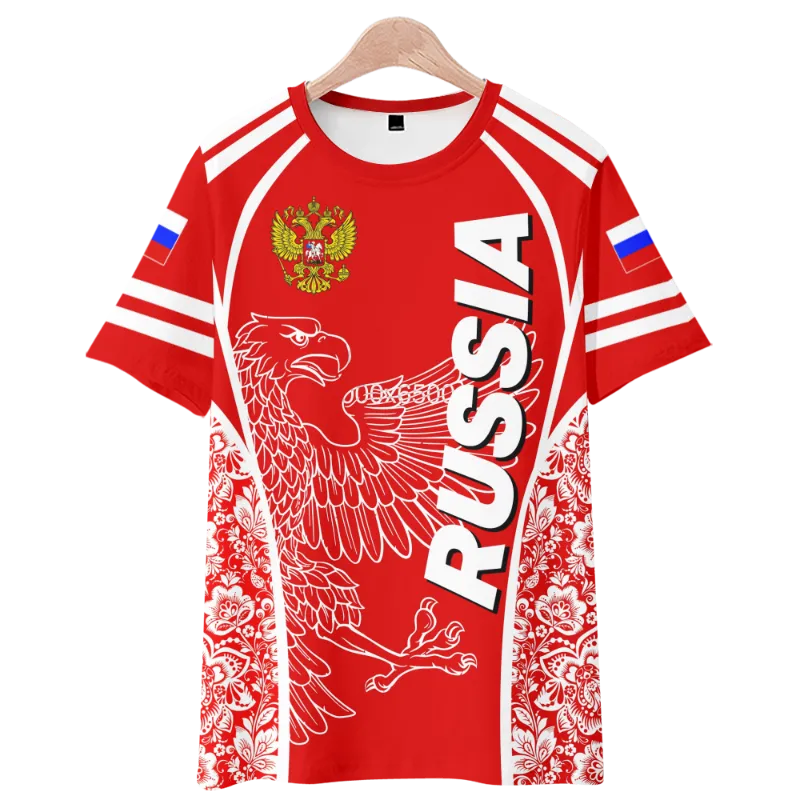 メンズTシャツ2022高品質ロシア3DプリントTシャツロシア旗イーグルトップTシャツ男性女性サマーファッションカジュアルストリートウェア服