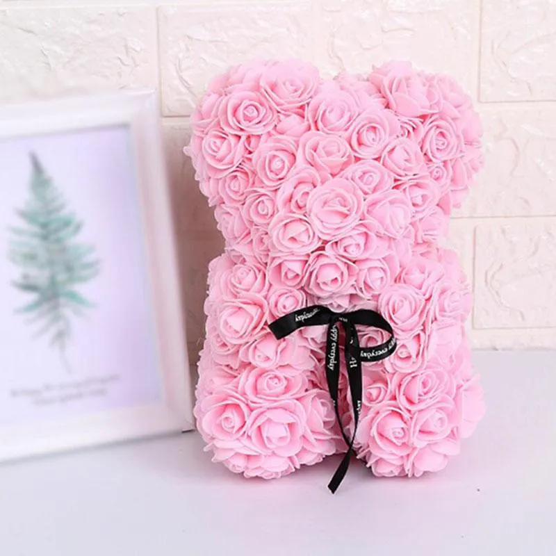 Couronnes de fleurs décoratives 25 cm Rose ours en peluche mousse mignonne comme cadeau de mariage Saint Valentin présent pour l'anniversaire de la petite amie Beaut