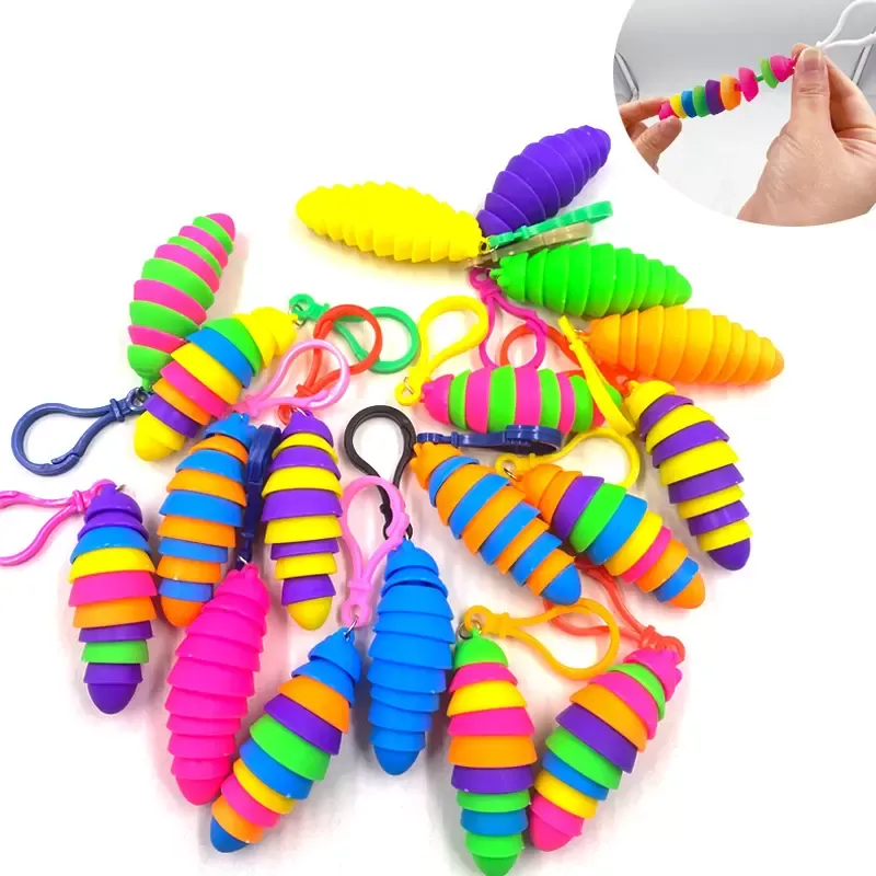 2022 DHL Fidget Toys Caterpillar Mignon Bulle Décompression Porte-clés Pendentif Jouet Élastique Pousser Bulle Anti-Stress Enfant Éducation Surprise Spot En Gros