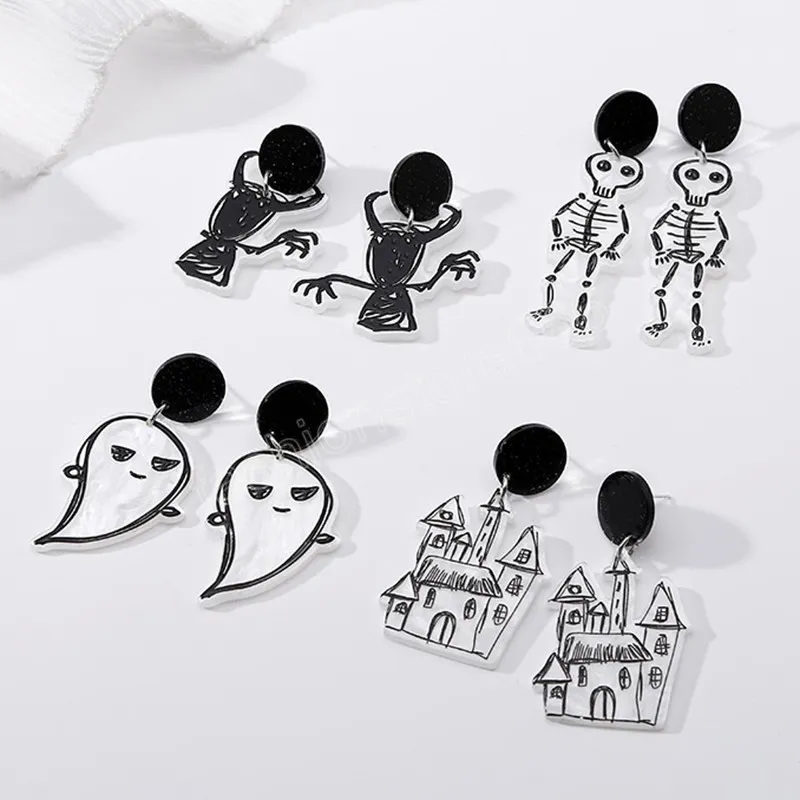 Halloween Jewelry Acrylic Skull Ghost Dangle Earrings for Women Girls Fashion Accessories