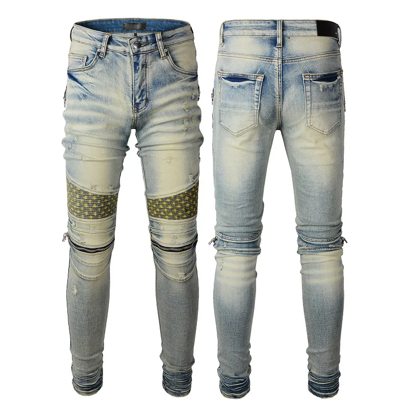 Mens designer jeans rippade jeans denim byxor man smala jeans avslappnade hiphopbyxor för manlig stretchbyxor M7