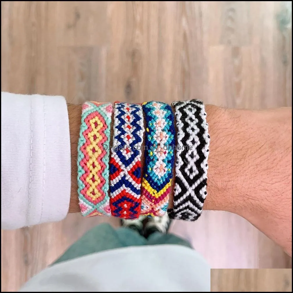 Bohemian Thread Bracelet Retro Handmade Boho Multicolor String Cord Woven Braided Friendship Bracelets For Women Men Lucky Jewelry