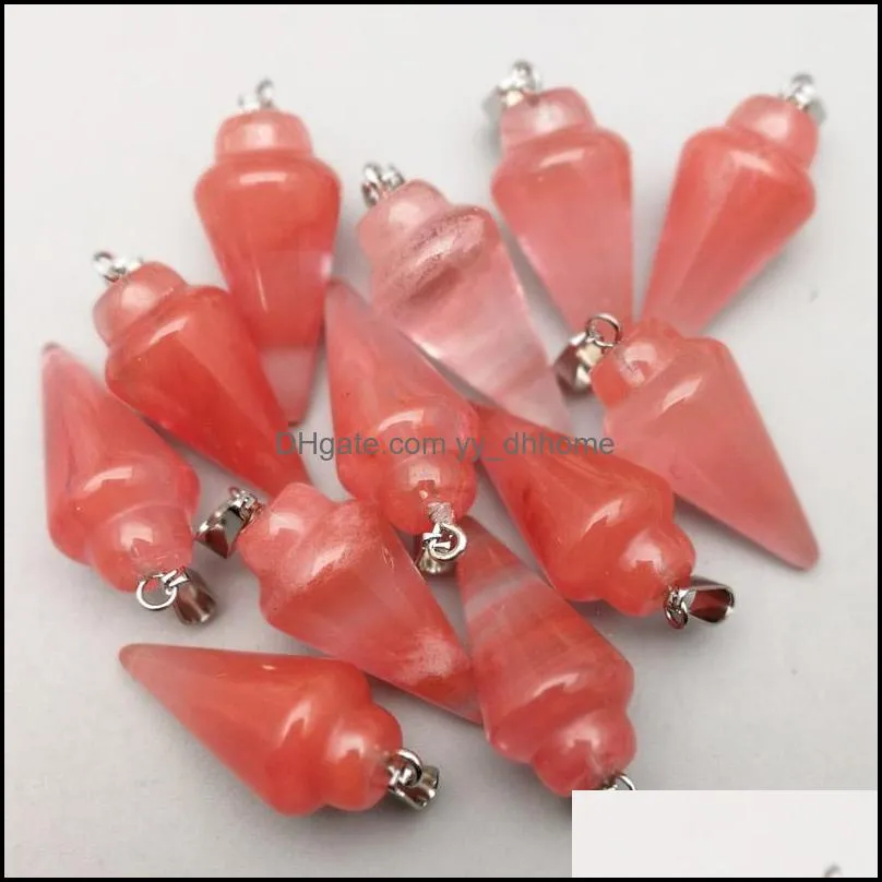 fashion cherry quartz pendulum charms natural circular cone stone pendants for jewelry making 50pcs/lot wholesale