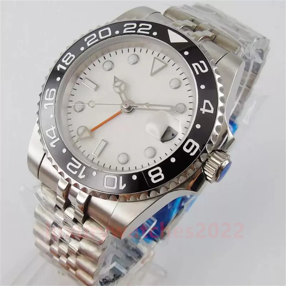 Watch Watch 40mm White Dial Asomatic Asia 2813 حركة الياقوت الزجاجية تاريخ النافذة العقيمة اليوبيل غرامة الفولاذ الحزام العقلي الأسود الإطار wristel