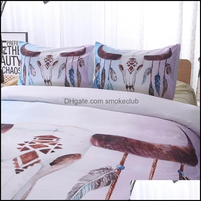 Bohemian Bedding Set Dream Feathers Print Bedclothes Double Queen King Luxury 3D Duvet Cover Pillowcase Sets 2/3pcs 703 K2