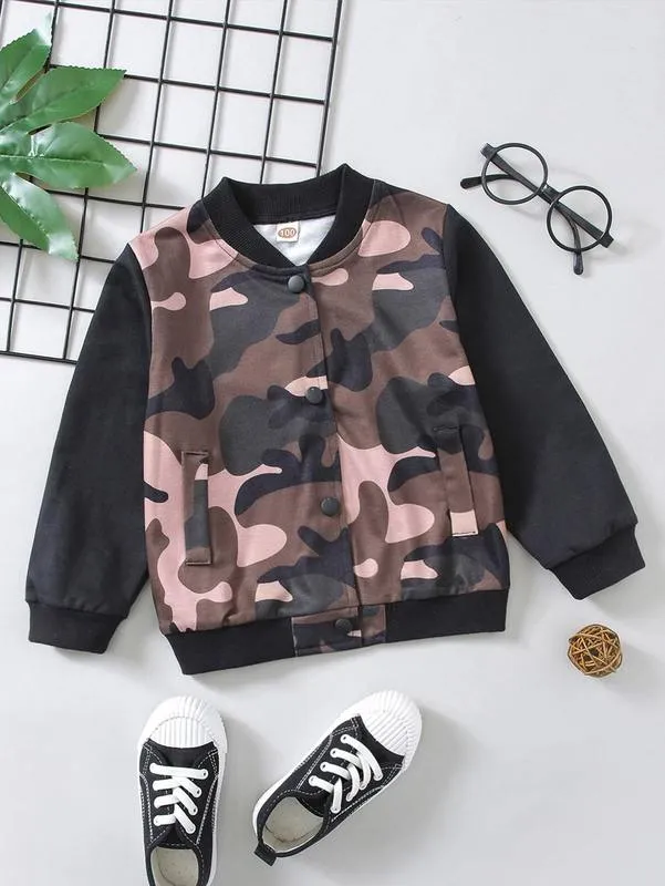 Chaqueta bomber con estampado de camuflaje para niños pequeños SHE