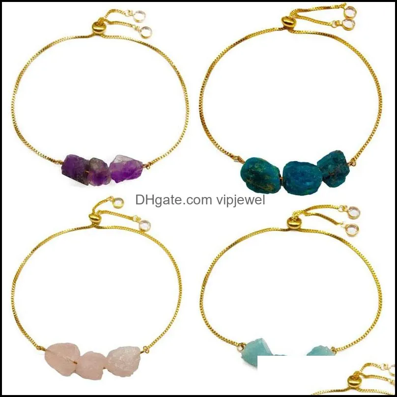 irregular natural crystal stone adjustable gold plated charm bracelets for women girl handmade party club decor jewelry