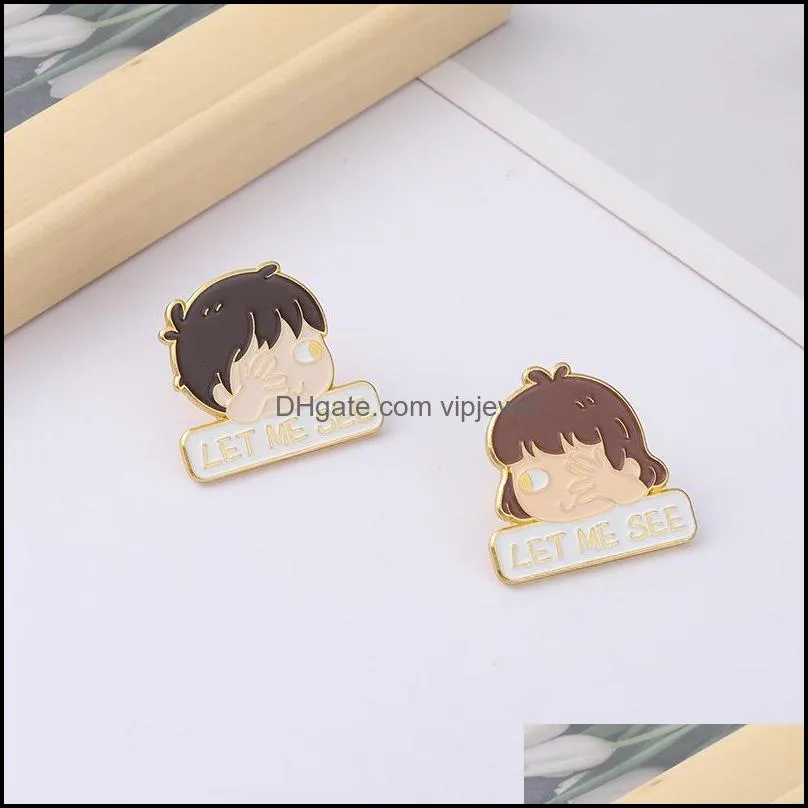 european couples head model brooches english let me see letter  pins unisex enamel cartoon badge clothes jewelry accessories