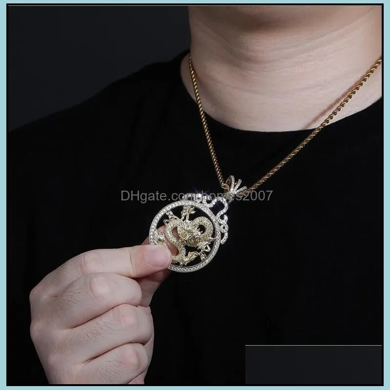 hip hop Retro style Chinese style real Dragon Pendant for womne men luxury necklace Stainless steel Cuban chains