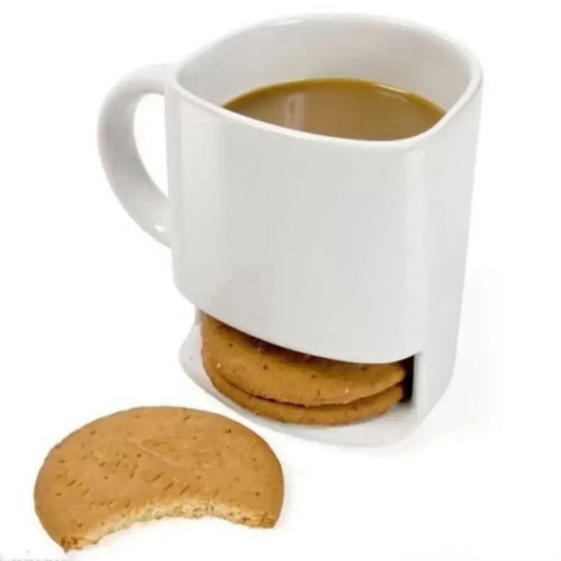 Stock Creative Ceramic Biscuit Cups Coffee Cookies Milk Dessert Cup Tea Cups Bottom Storage Mugs for Cookie Biscuits Pockets Holder Drinkware Cup