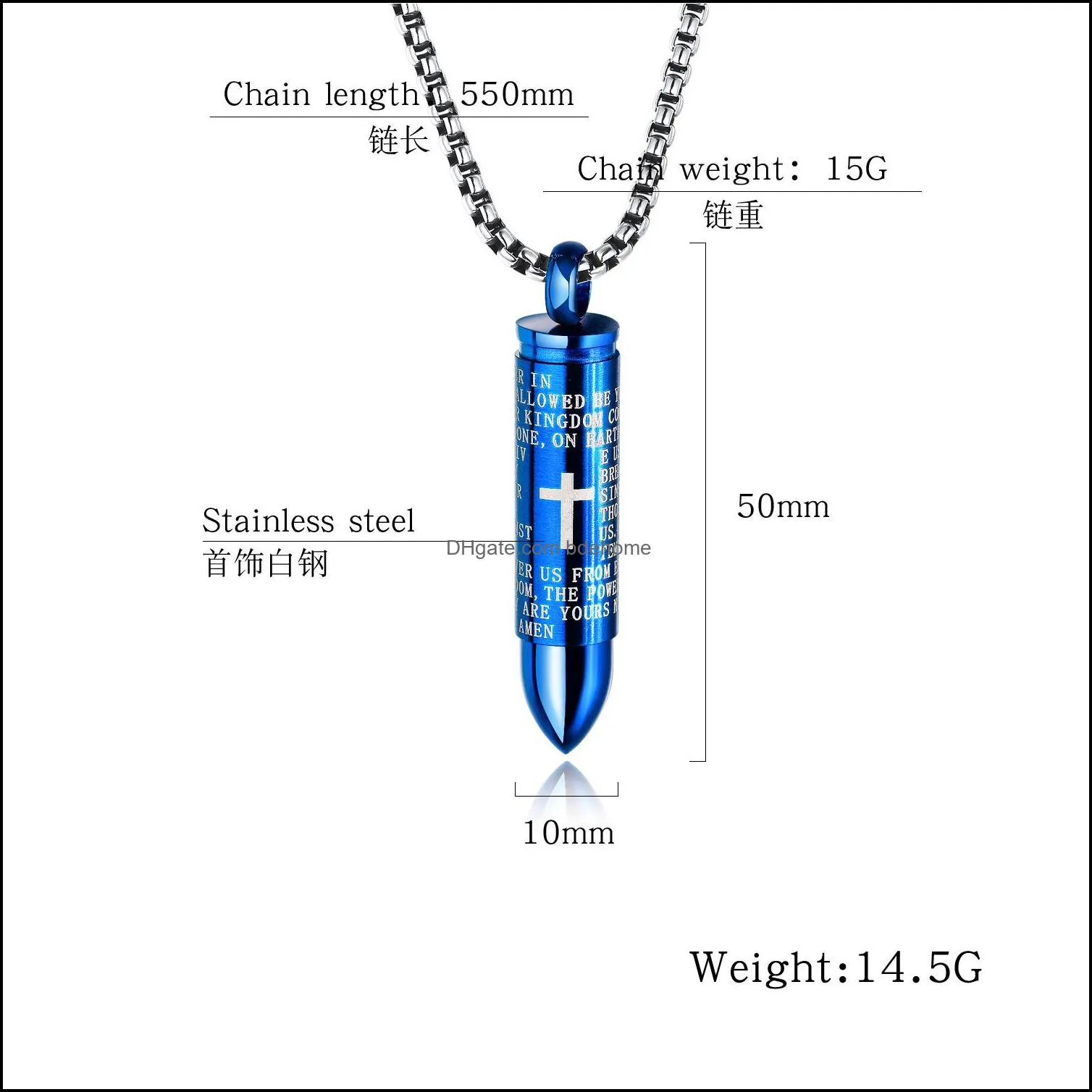 bullet pendant necklace for men engraved cross lord bible prayer necklace english letter stainless steel necklace jewelry cremation