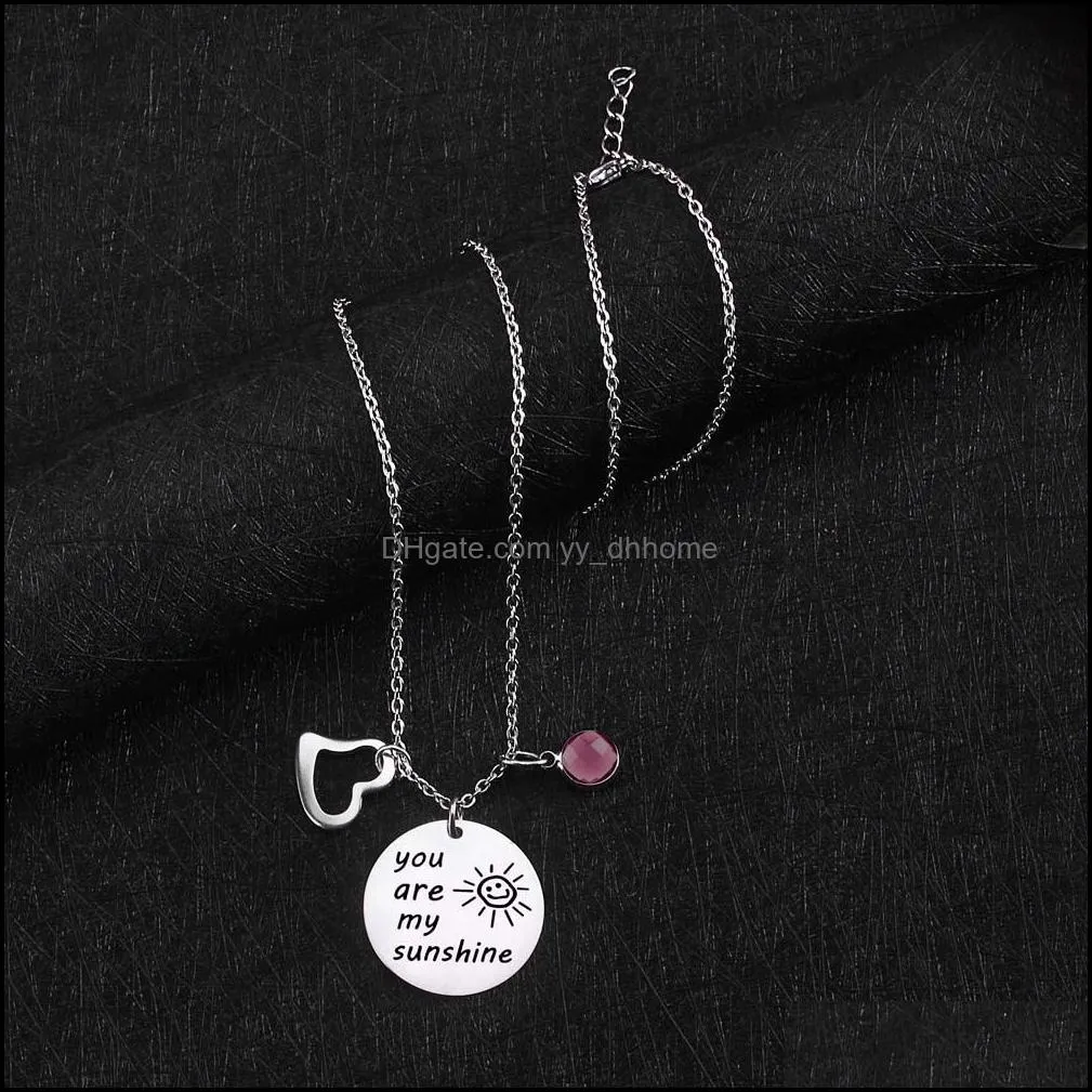 High Quality Engraved Letters Necklace You are my sunshine Birthstone Pearl Charms Pendants Heart Necklaces For Women DIY Jewelry