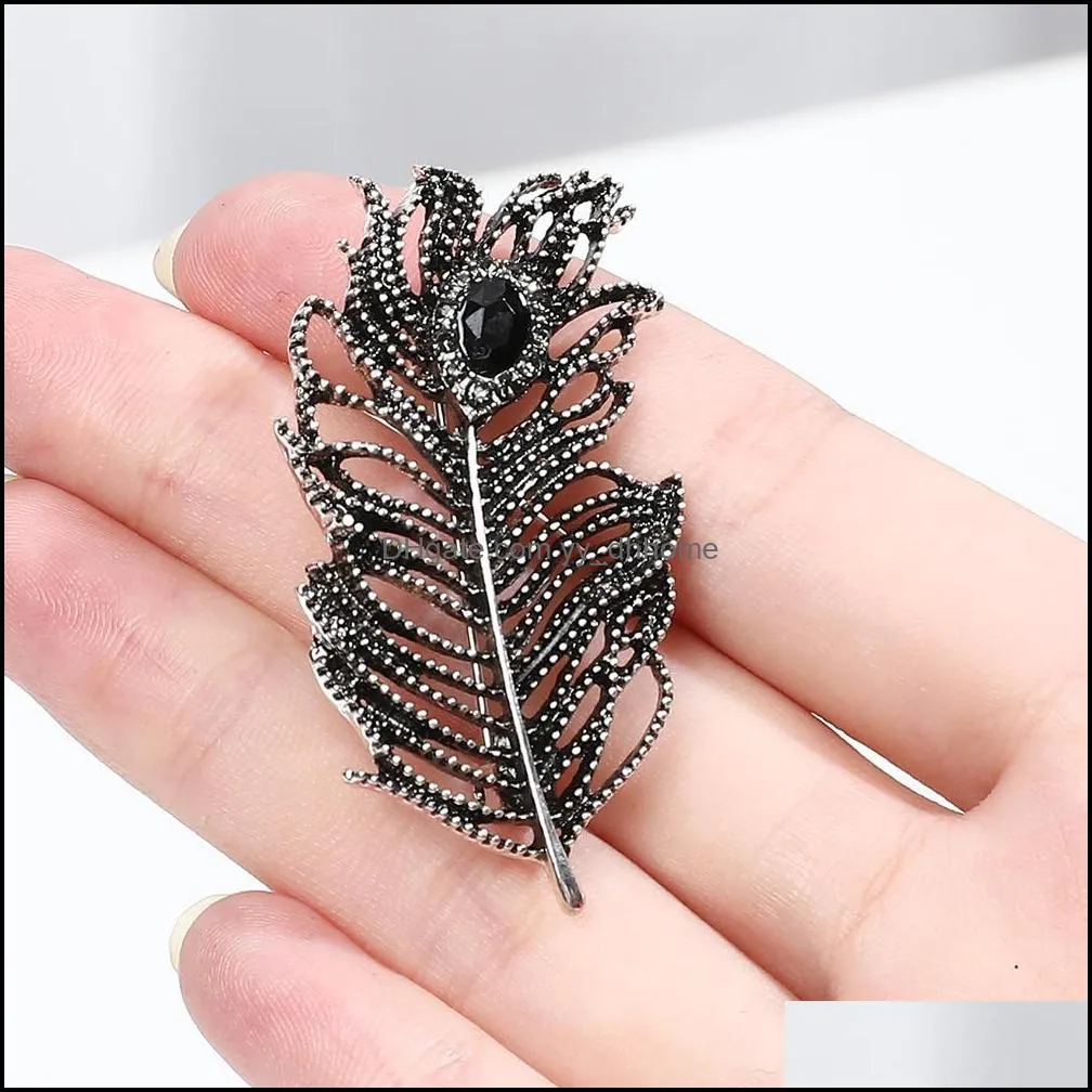 crystal peacock feathers enamel pins brooches wedding accessories retro fashion brooch for cloth women gift