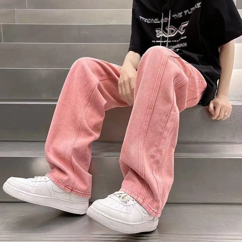 Summer Pink Harajuku Baggy Jeans Mens For Men Casual Baggy Streetwear Hip  Hop Loose Straight Denim Pants In S 3XL Sizes From Manyumiao, $24.47