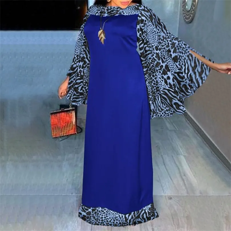 Elegante avondfeestjurk vrouwen luipaardprint patchwork maxi-jurk VONDA lange flare mouwen casual gewaad bohemien vestidos 220601