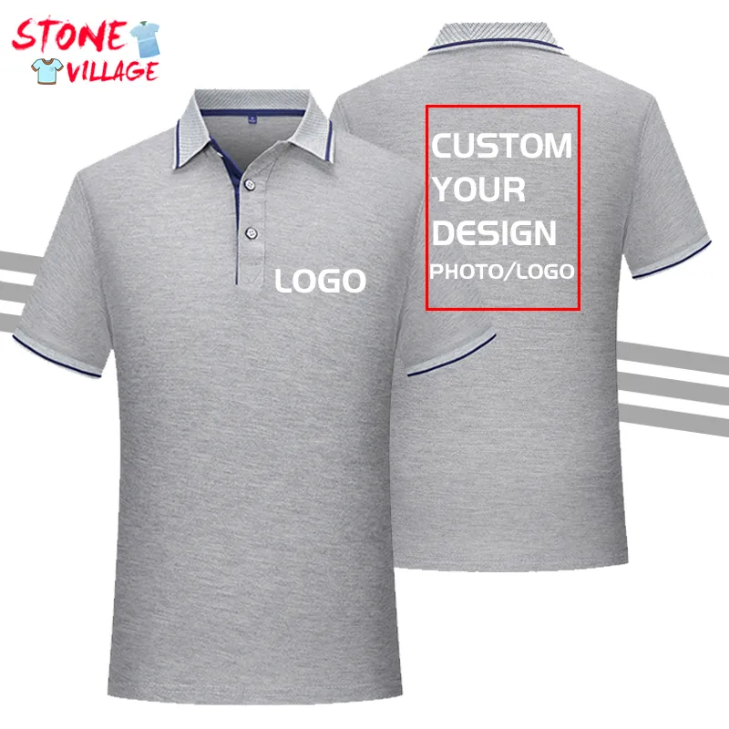 Polo personalizzate per uomo Camicia da lavoro con colletto slim fit Business Casual Golf Top Abbigliamento in tinta unita con stampa a strisce 220722