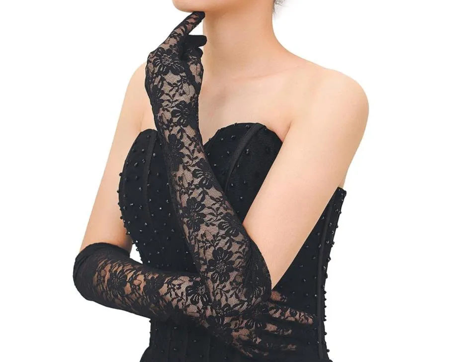 Guanti Da Donna Eleganti In Pizzo Senza Dita – Lunghezza Al Gomito, Per Opera E Feste Anni '20 - 2