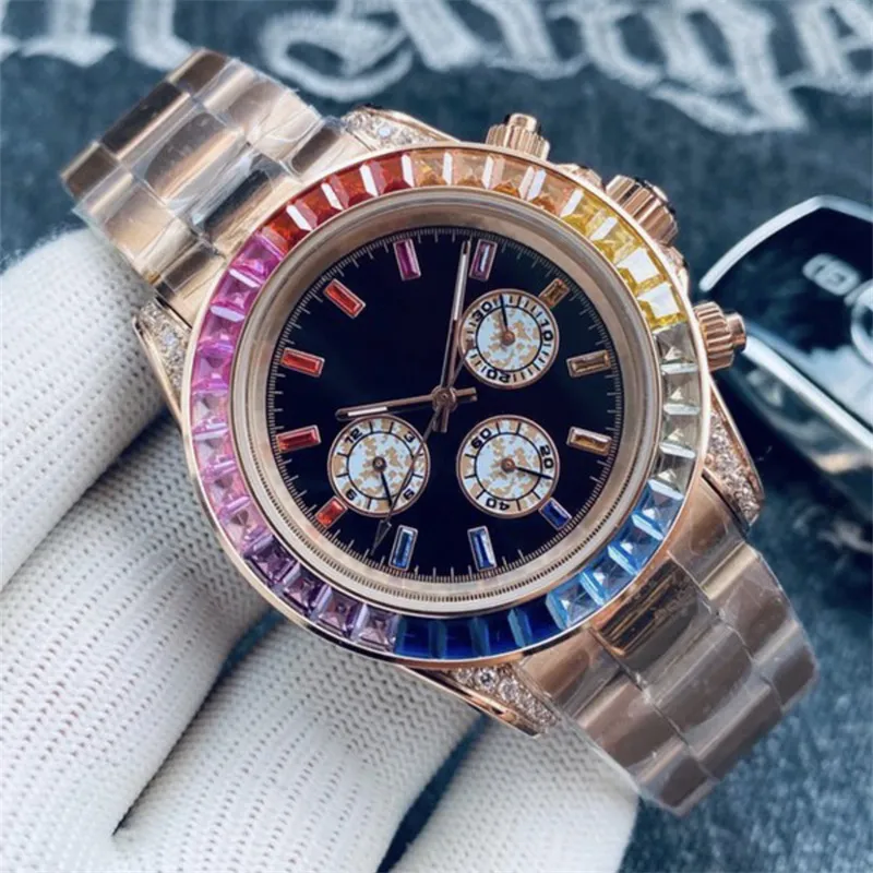 Luxe Originele 2024 Dropshipping Herenhorloge Automatisch Mechanisch 2813 uurwerk Horloges 40mm staal Kleurrijke Rainbow Diamond Bezel saffier waterdicht Wri R7CX