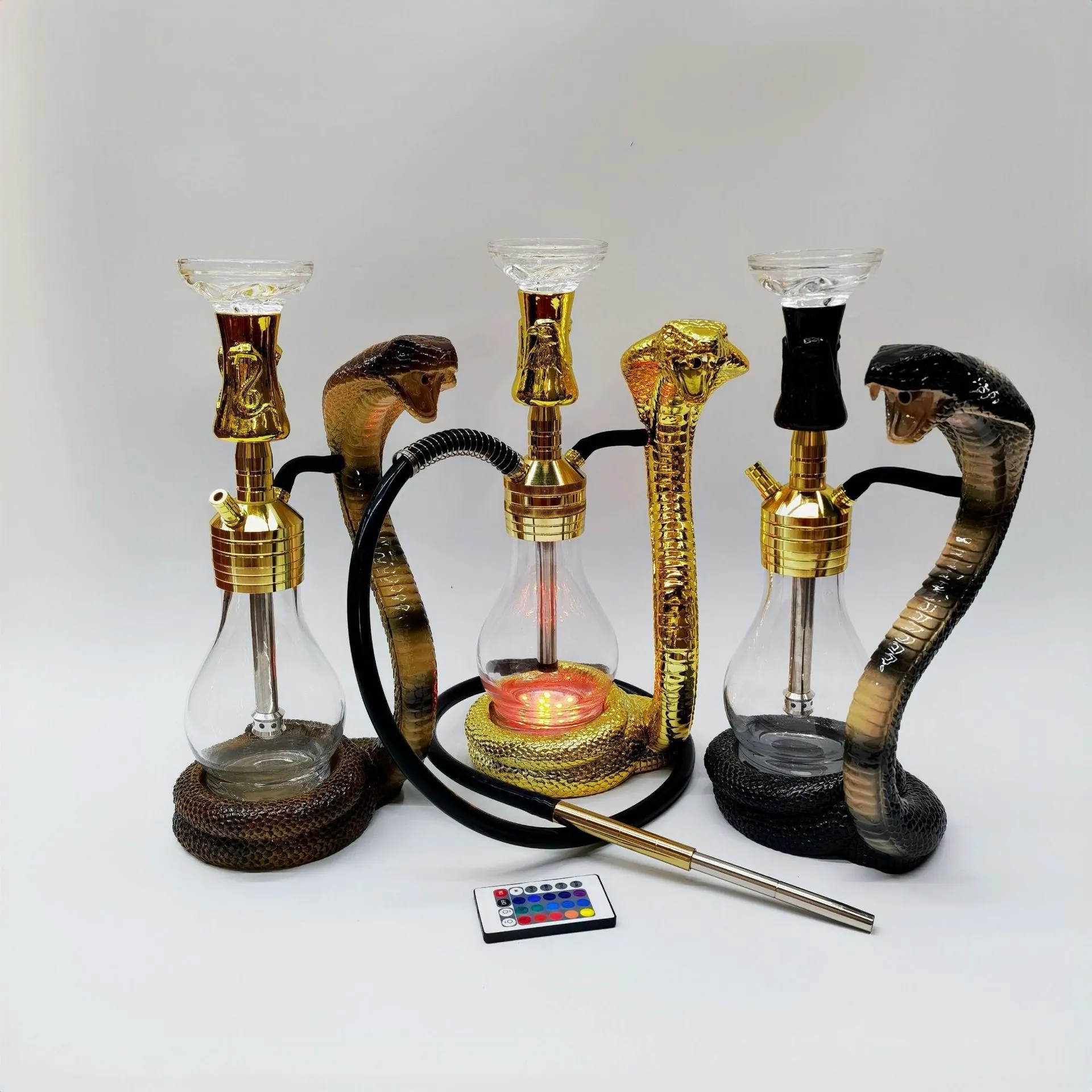 Juego de narguile shisha, narguile árabe con forma de resina cobra dorada con humo de la boca, accesorios para fumar